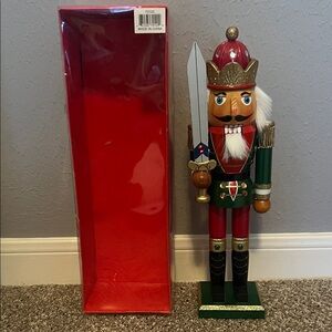 Festive Nutcracker Soldier with Sword - Red and Green